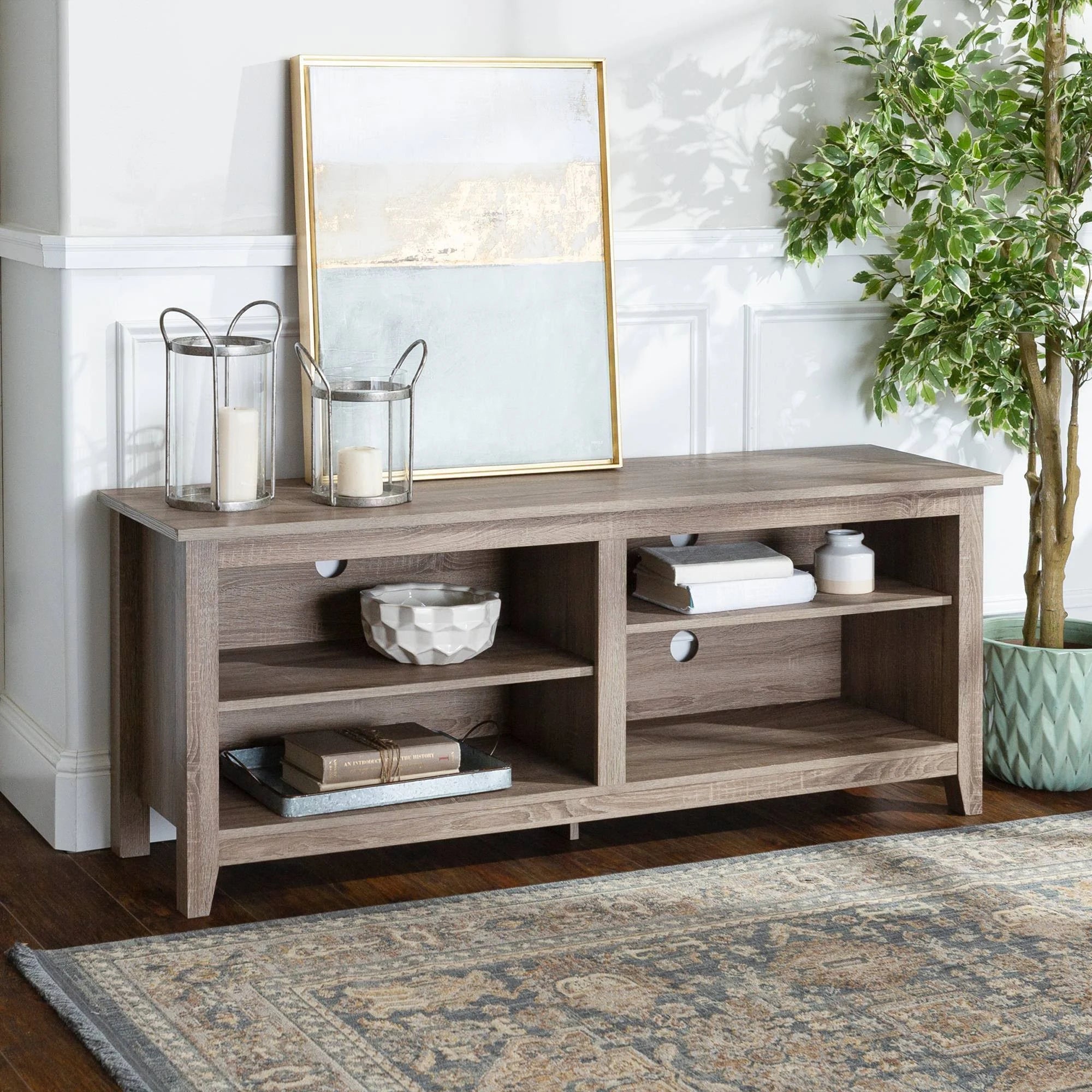 Gray Wood TV Media Stand Storage Console F183