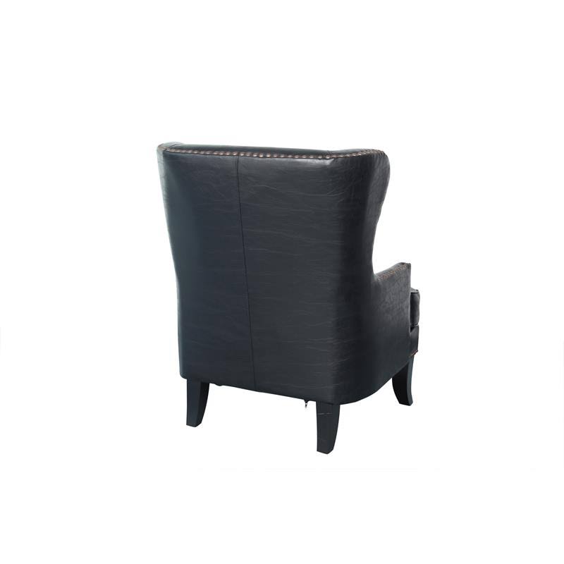 Black Crackle Leather Accent Chair with Nailhead Z49719