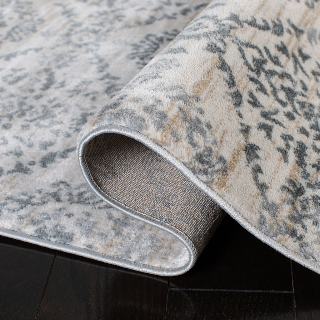 Geometric Floral Area Rug, Cream/Grey, 5'3" x 7'7" G537