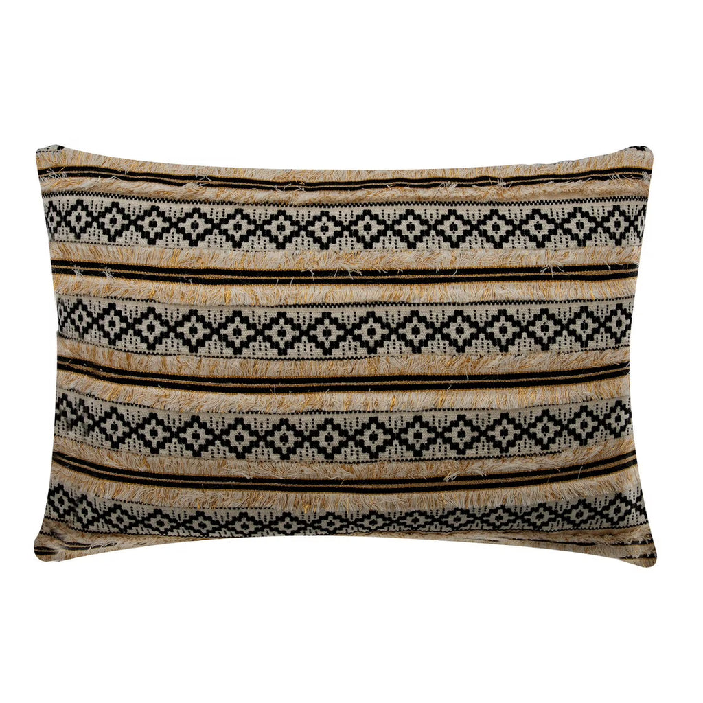 Black & Beige Pack of 2 Cotton Striped Lumbar Cushion Covers D6966