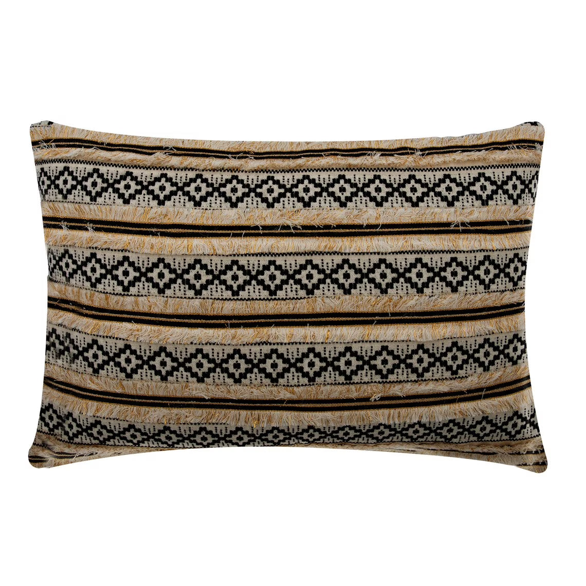 Black & Beige Pack of 2 Cotton Striped Lumbar Cushion Covers D6966