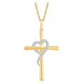 14K Yellow Gold Round Diamond Cross Heart Pendant Necklace with Gold Plated Silver Rope Chain, 18" Z3018