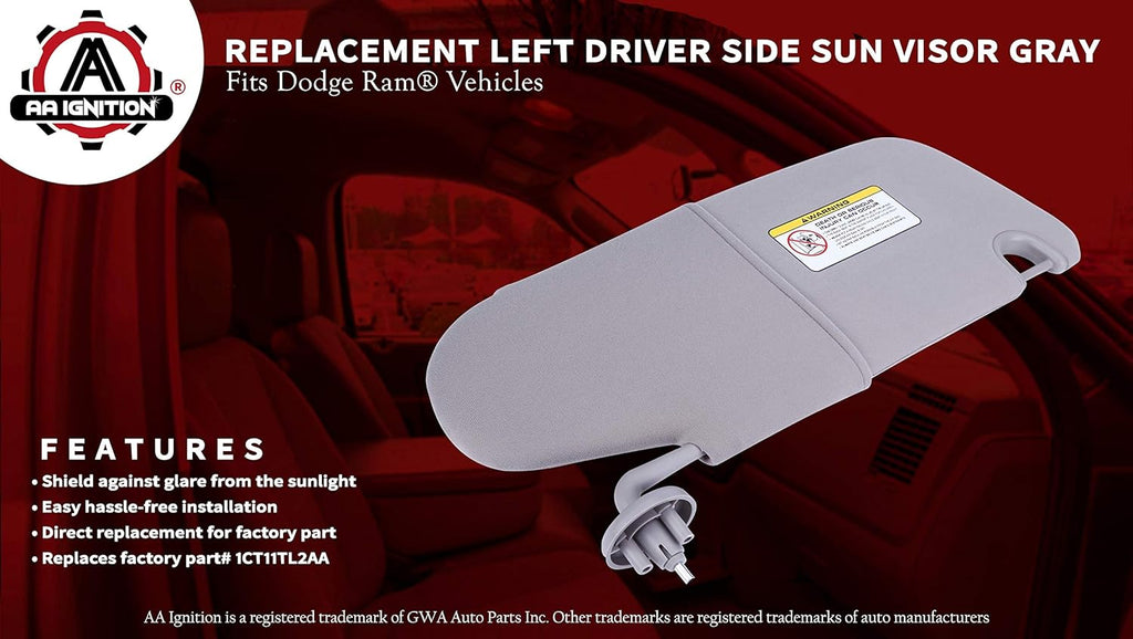 Left Driver Side Sun Visor Gray Pack of 2 H7609