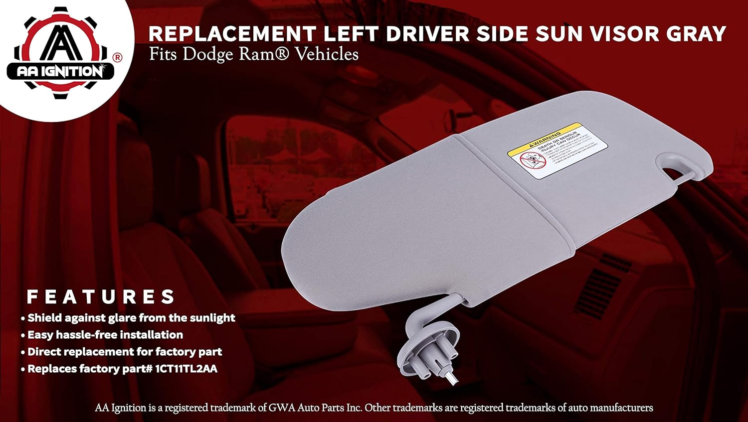 Left Driver Side Sun Visor Gray Pack of 2 H7609