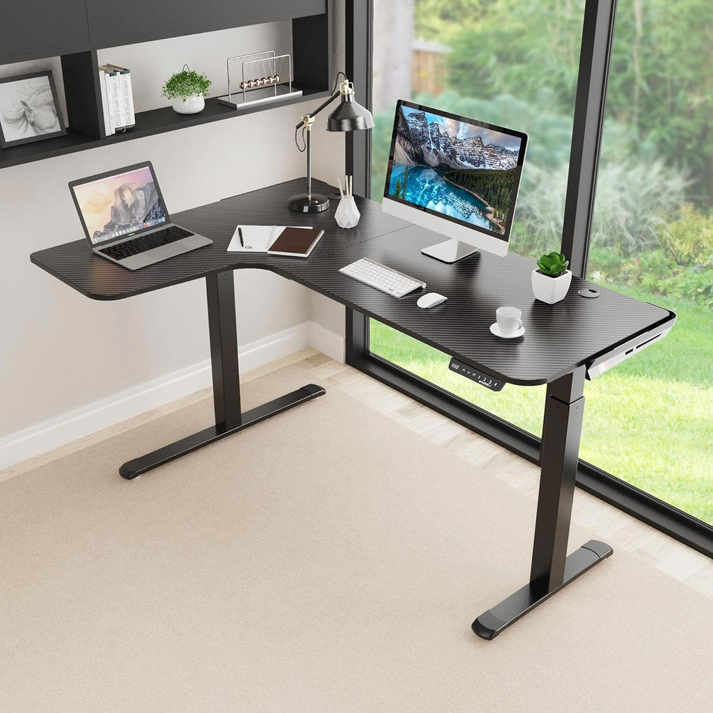 Dual Motor L Shaped Standing Desk, 61 inch Electric Height Adjustable Black Frame W796381