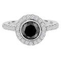 Round Black Diamond Bezel Set Halo Engagement Ring in 14K White Gold B5852