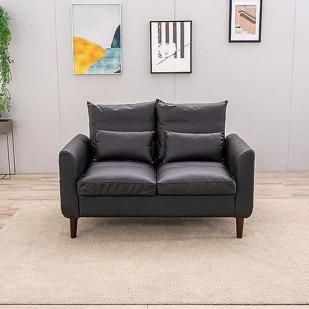 Black Faux Leather 2-Seat Sofa with Wood Leg I86428