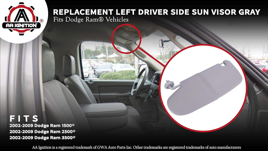 Left Driver Side Sun Visor Gray Pack of 2 H7609