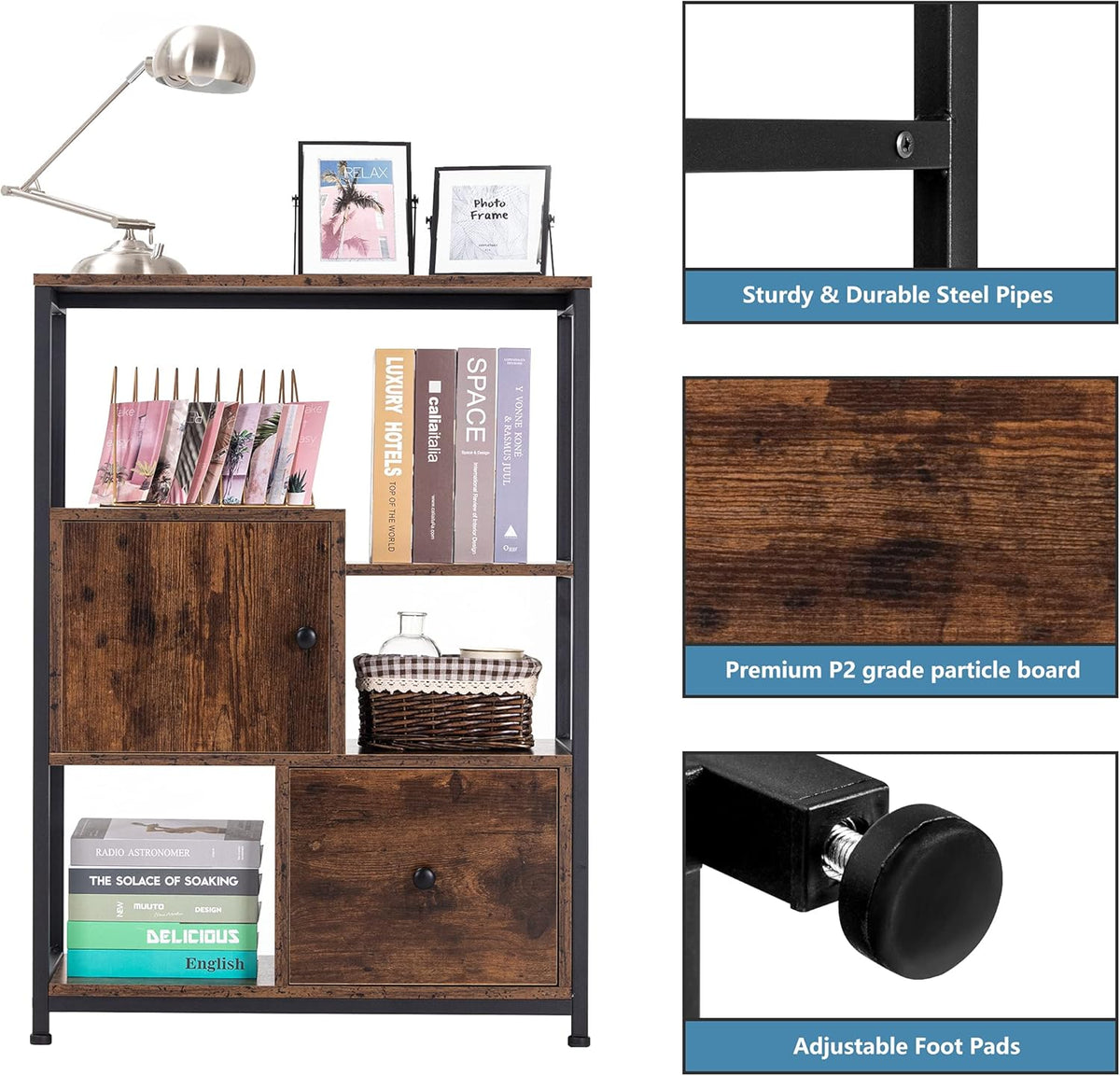 Storage Cabinet with Open Shelf and Drawer, Rustic Brown Z1135