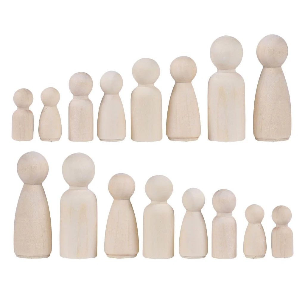 24Pcs Unpainted Wooden Peg Dolls W4012