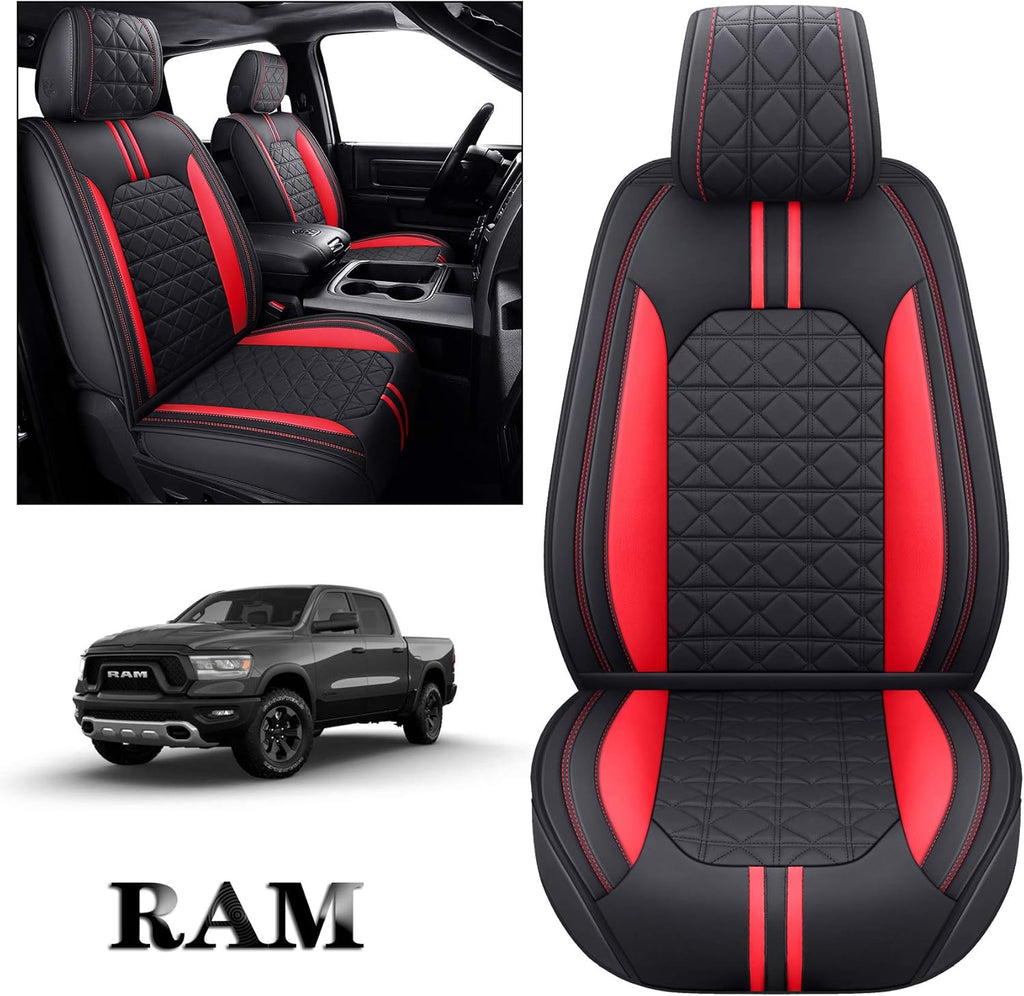 Black-Red Waterproof Faux Leather Front Seat Covers S150