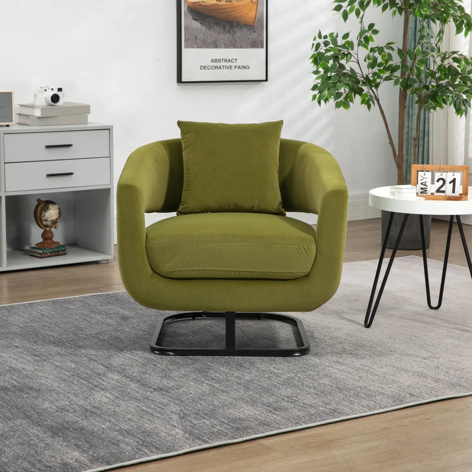 Olive Upholstered Tufted Velvet Accent Chair with Metal Stand H97441