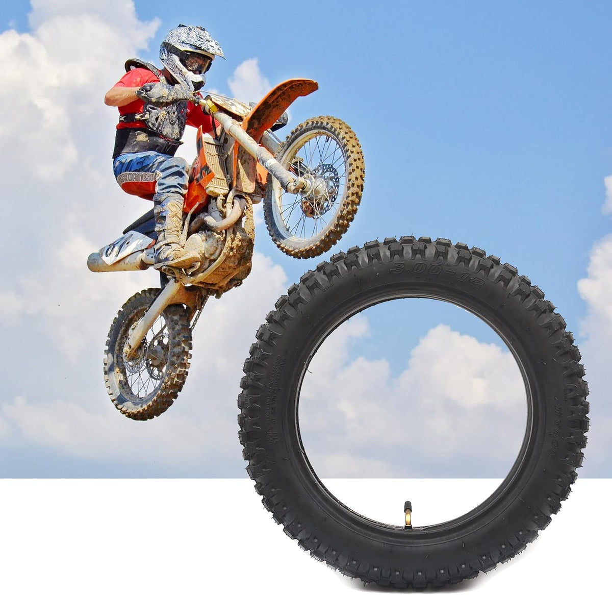 3.00-12 Knobby Motocross Bike Tire and Tube Set with TR87 Valve Stem S400011