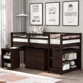 White Solid Wood Twin-Size Low Loft Bed Frame with Ladder and Desk C666178