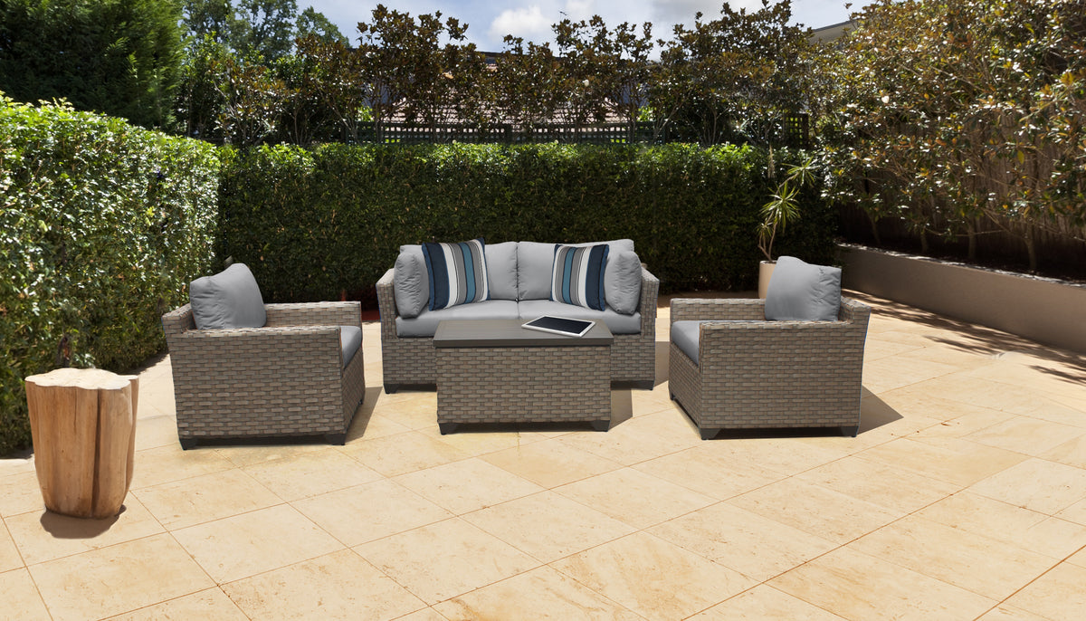 5 Piece Wicker Patio Conversation Set with Club Chair and Cushion Covers K5054