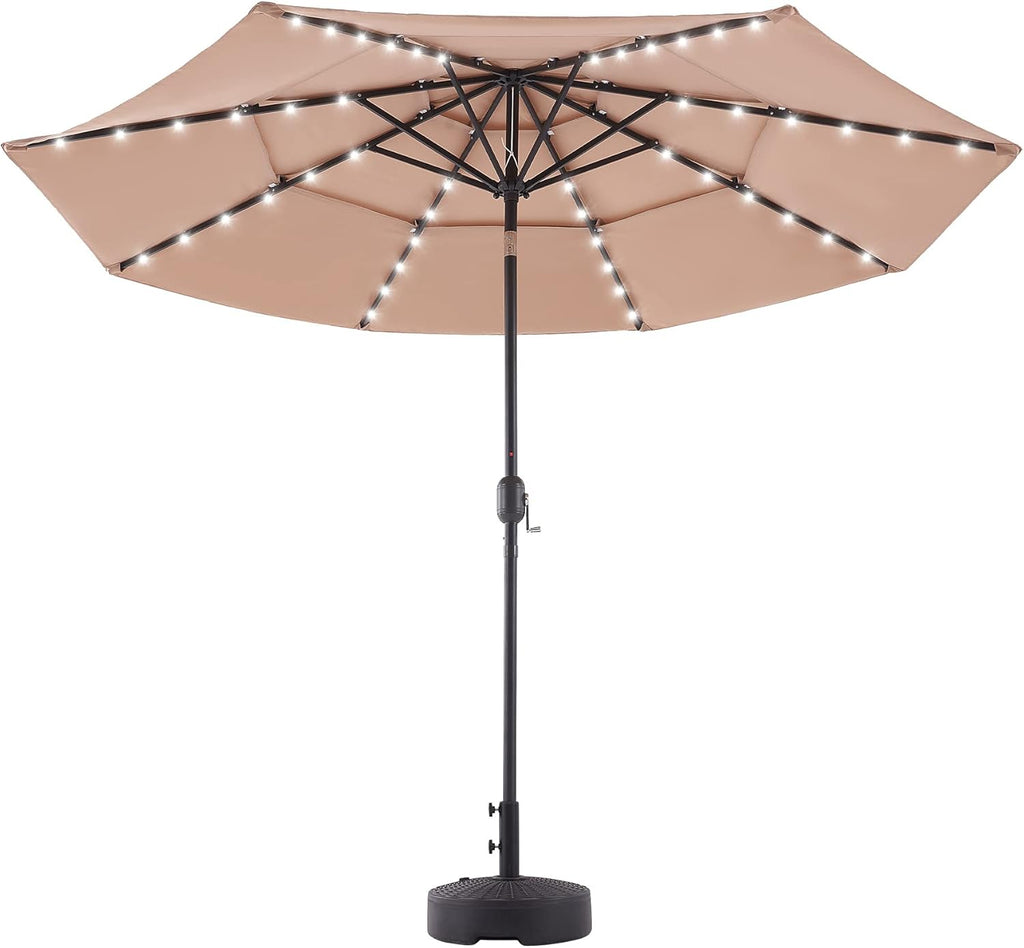 10' Patio Umbrella with LED Lights, Double Vent, 30UPF Canopy, 48 Solar Lights T769