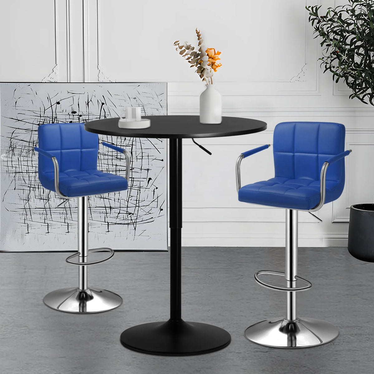 Set of 3 Bar Dining and Chair Set with PU Leather Chair O813635