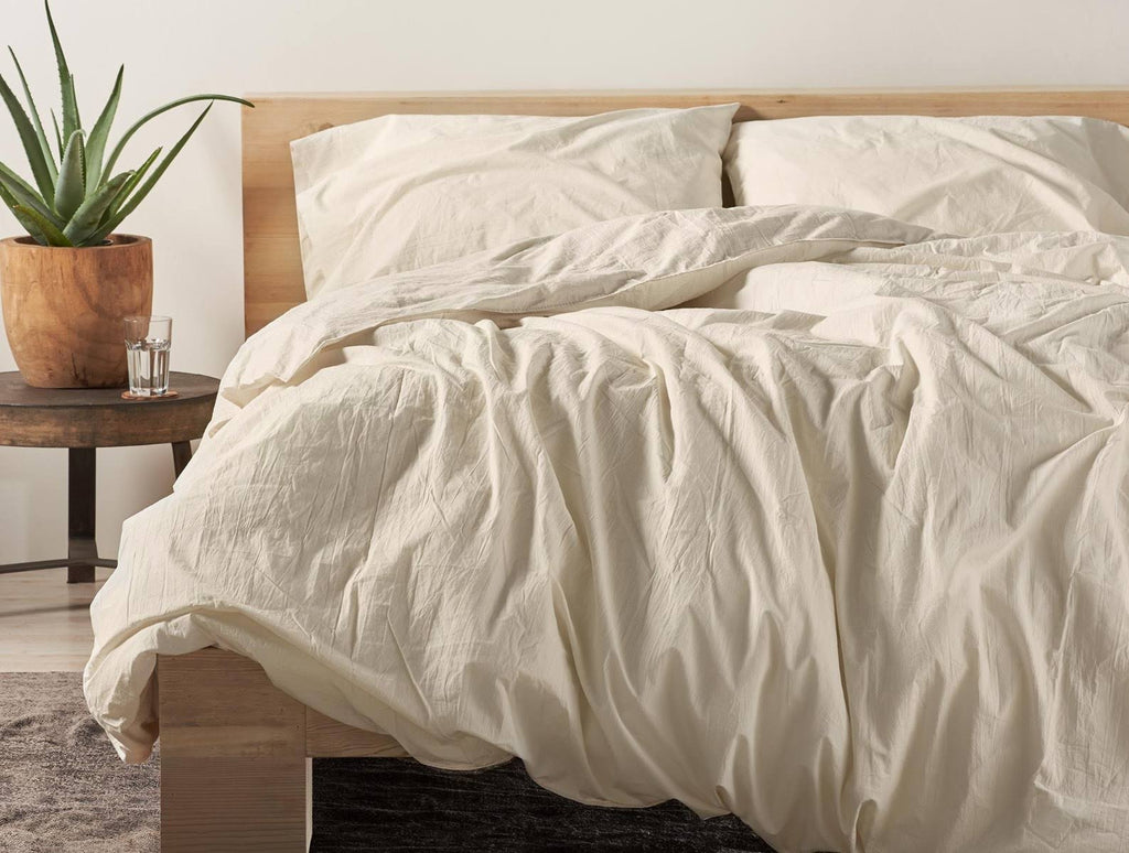 Organic Crinkled Percale King Duvet Cover Steel Blue K510