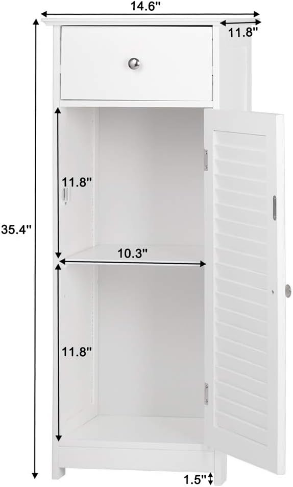 White Single Drawer Floor Cabinet with Door Storage Shelf A585