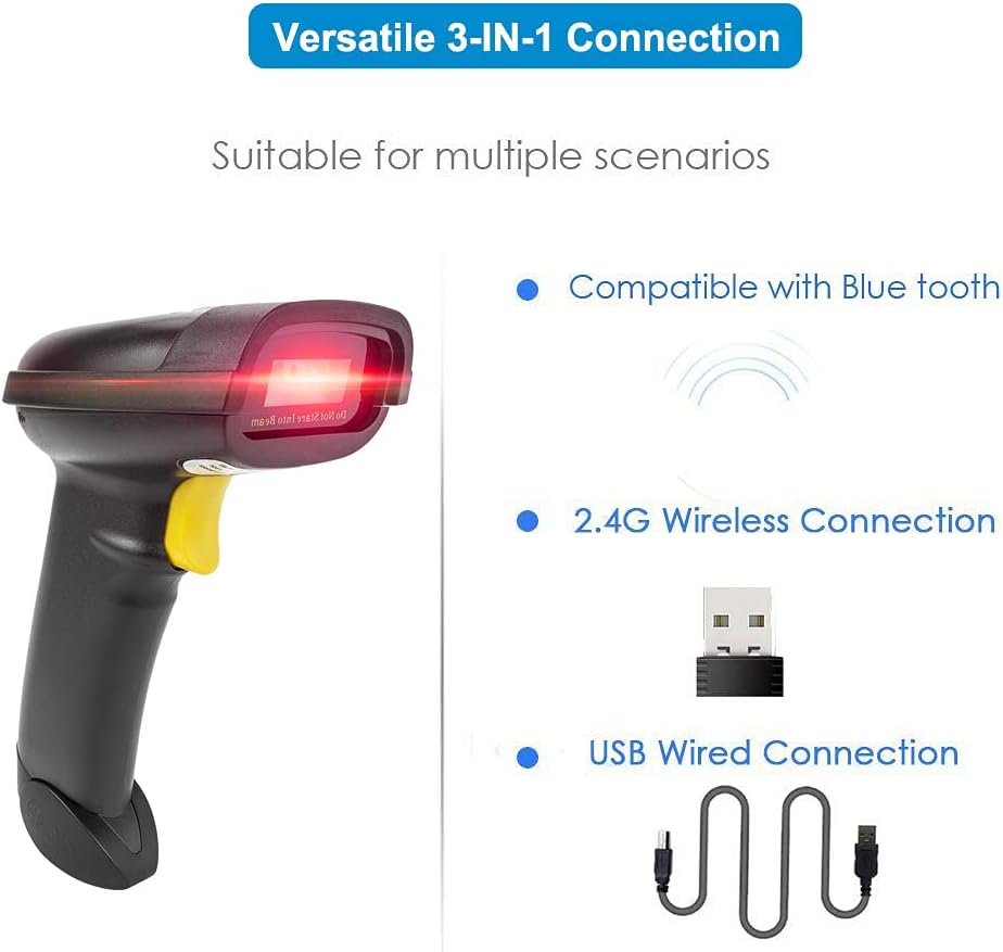2D Barcode Scanner, 2.4G Wireless & Bluetooth & USB Wired, Pack of 2 W87671