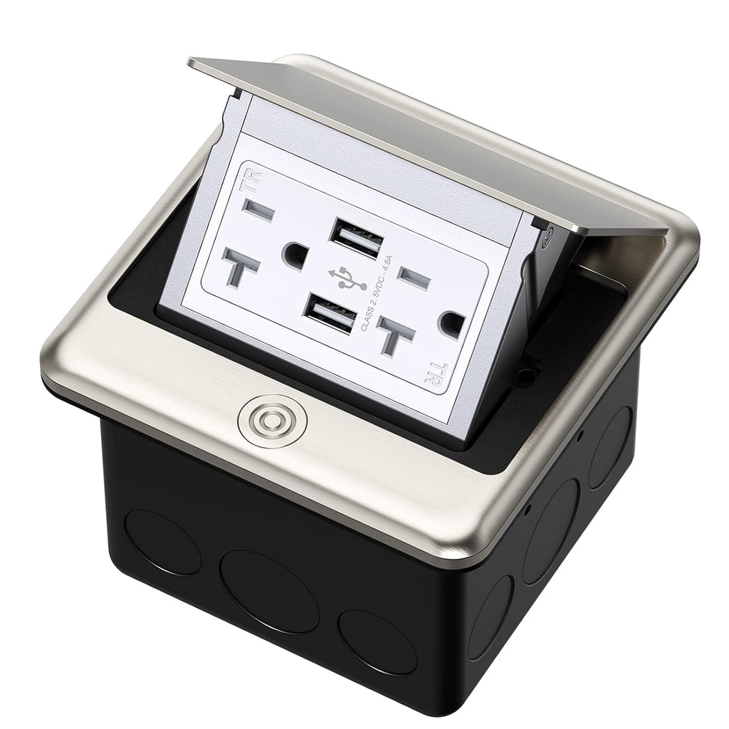 Pop Up Floor Electrical Outlet with 20 Amp Stainless Steel GFCI Tamper Receptacle S203