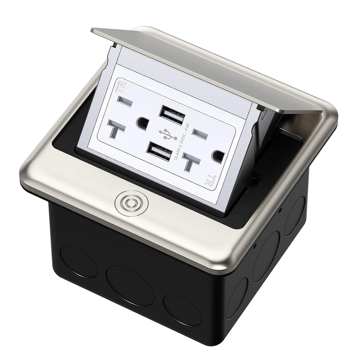 Pop Up Floor Electrical Outlet with 20 Amp Stainless Steel GFCI Tamper Receptacle S203