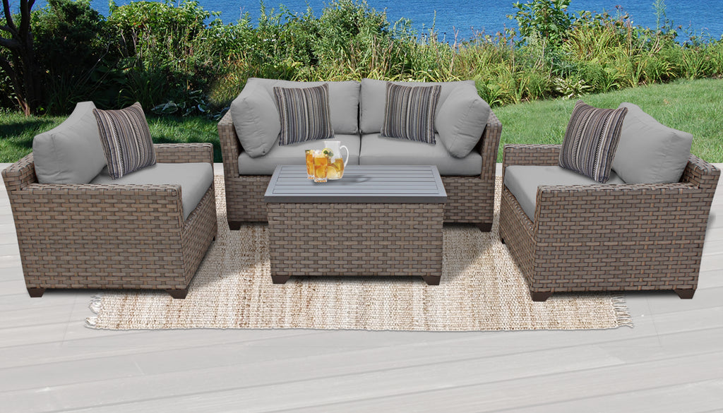 5 Piece Wicker Patio Conversation Set with Club Chair and Cushion Covers K5054