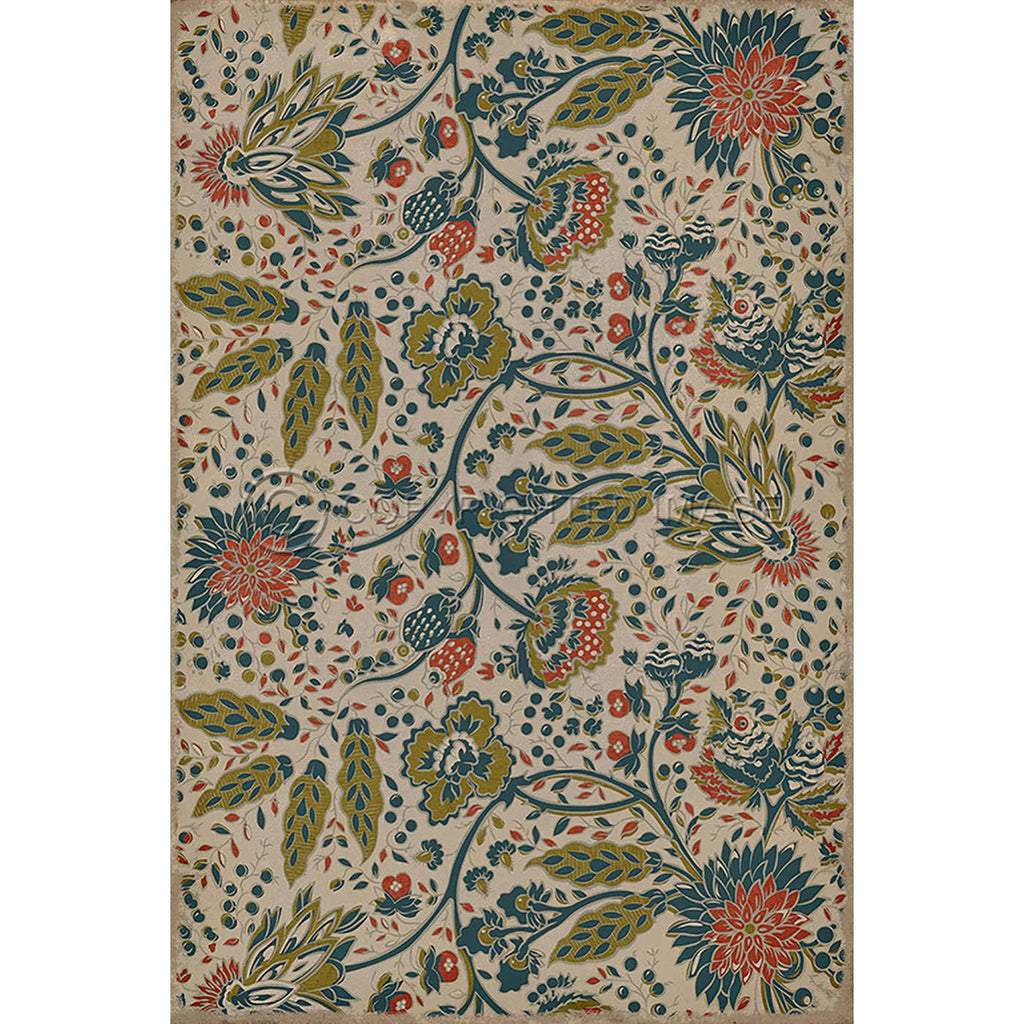 Beige/Green/Blue Square Vinyl Garden Rug L247