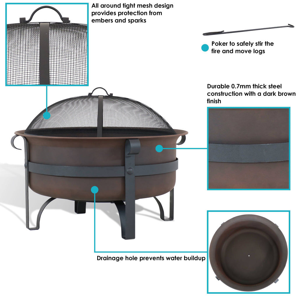 Bronze Steel Fire Pit with Spark Screen - 29-inch M404