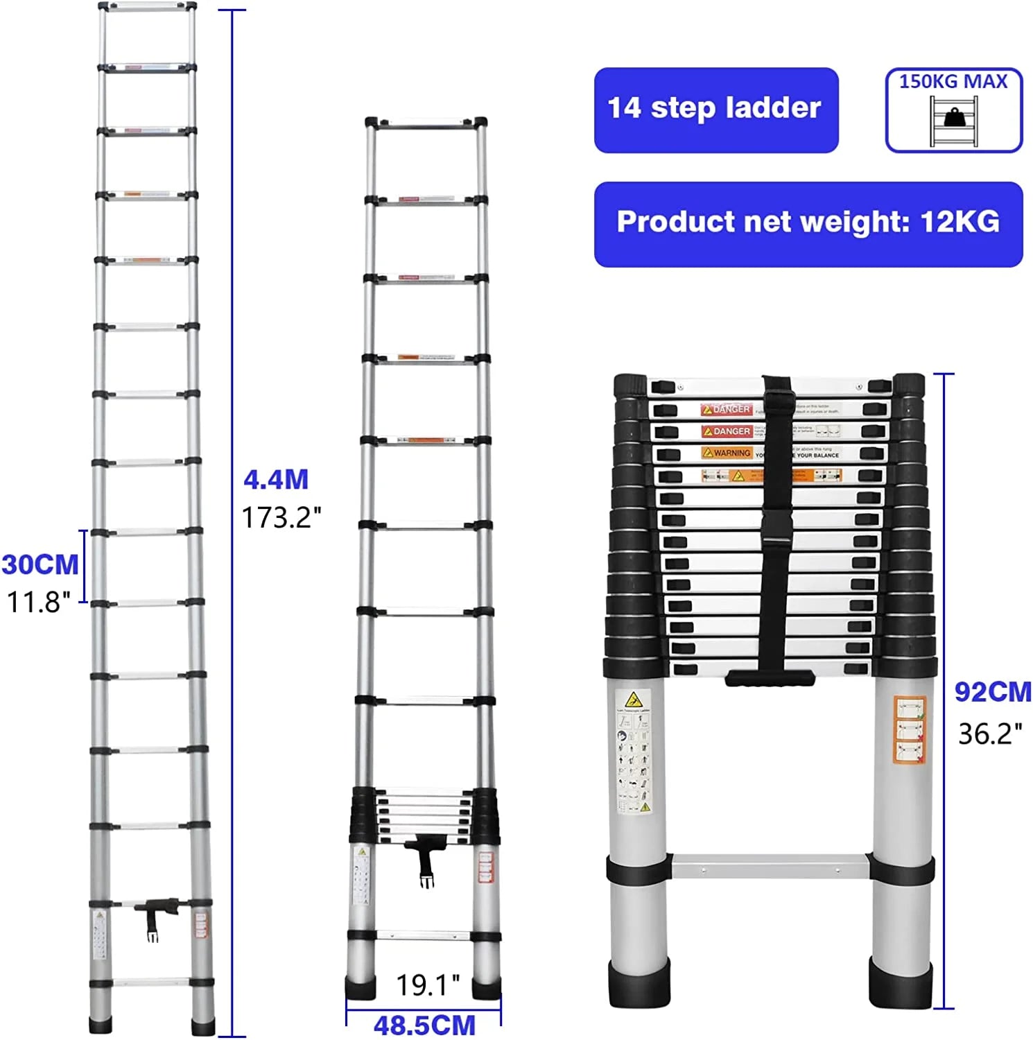 Telescoping Ladder 14FT Aluminum Folding Ladder 330lb Capacity J23904