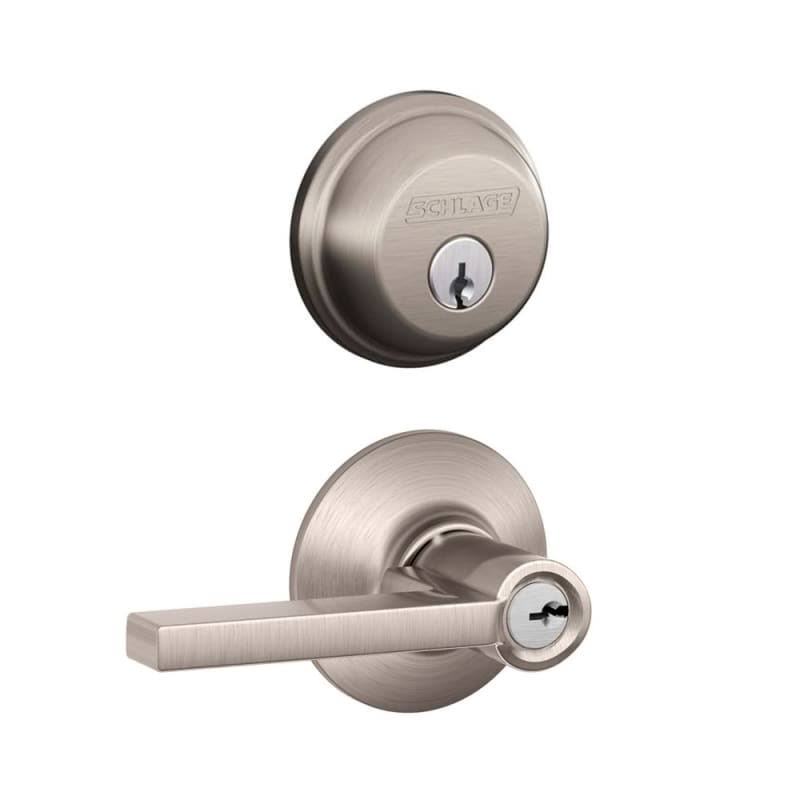 Satin Nickel Entry Door Lever Set and Deadbolt Combo A427567