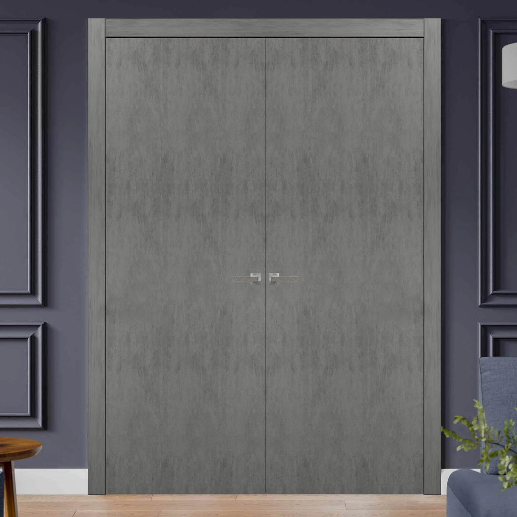 Solid French Double Doors with Wood Solid Panel Frame Trims W77907
