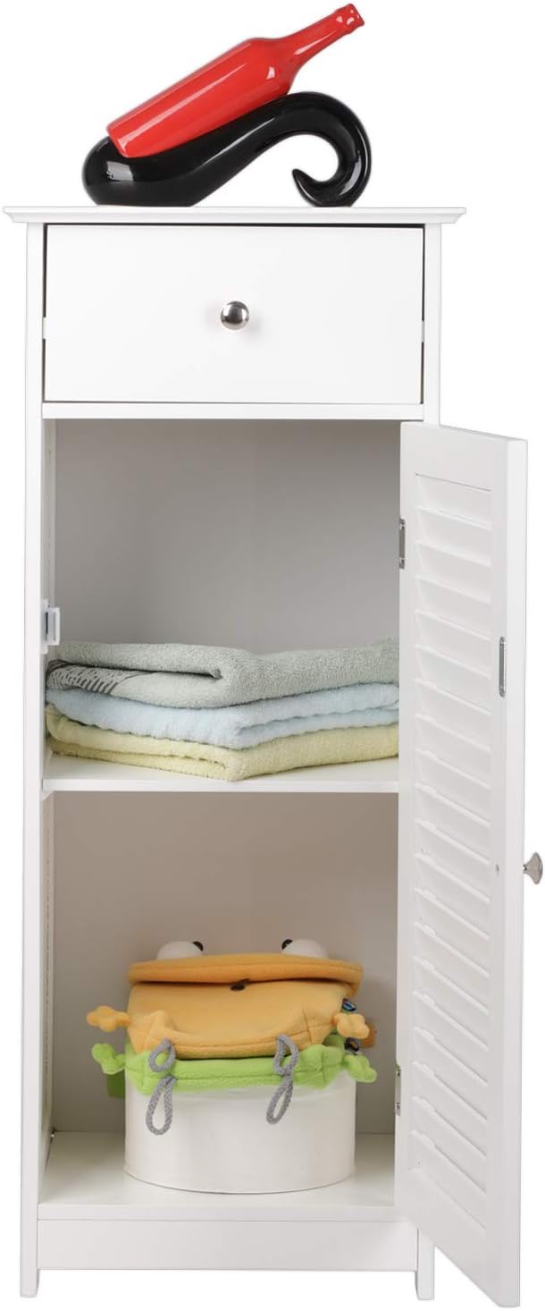 White Single Drawer Floor Cabinet with Door Storage Shelf A585