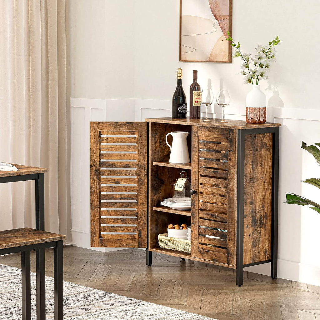 Rustic Brown Bathroom Cabinet with 2 Adjustable Shelves and Louver Doors M118911
