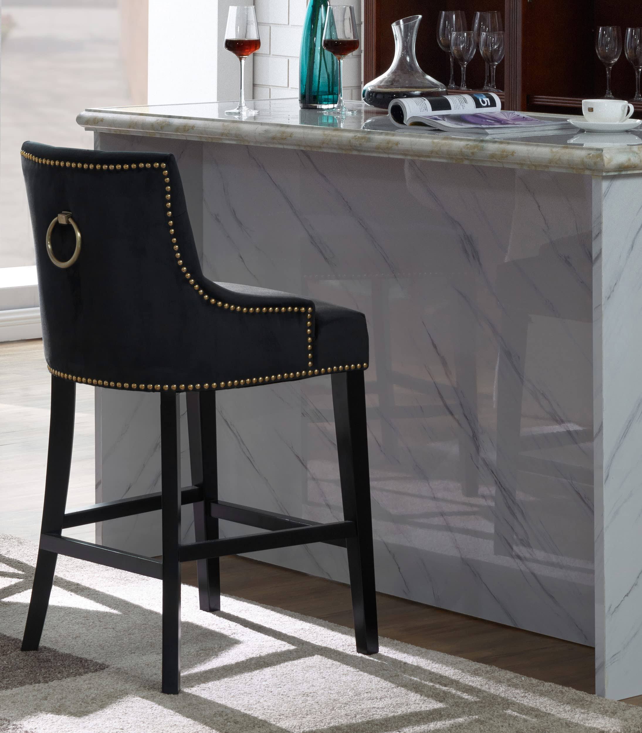 Black Velvet Nailhead Counter Stool Chair R95738
