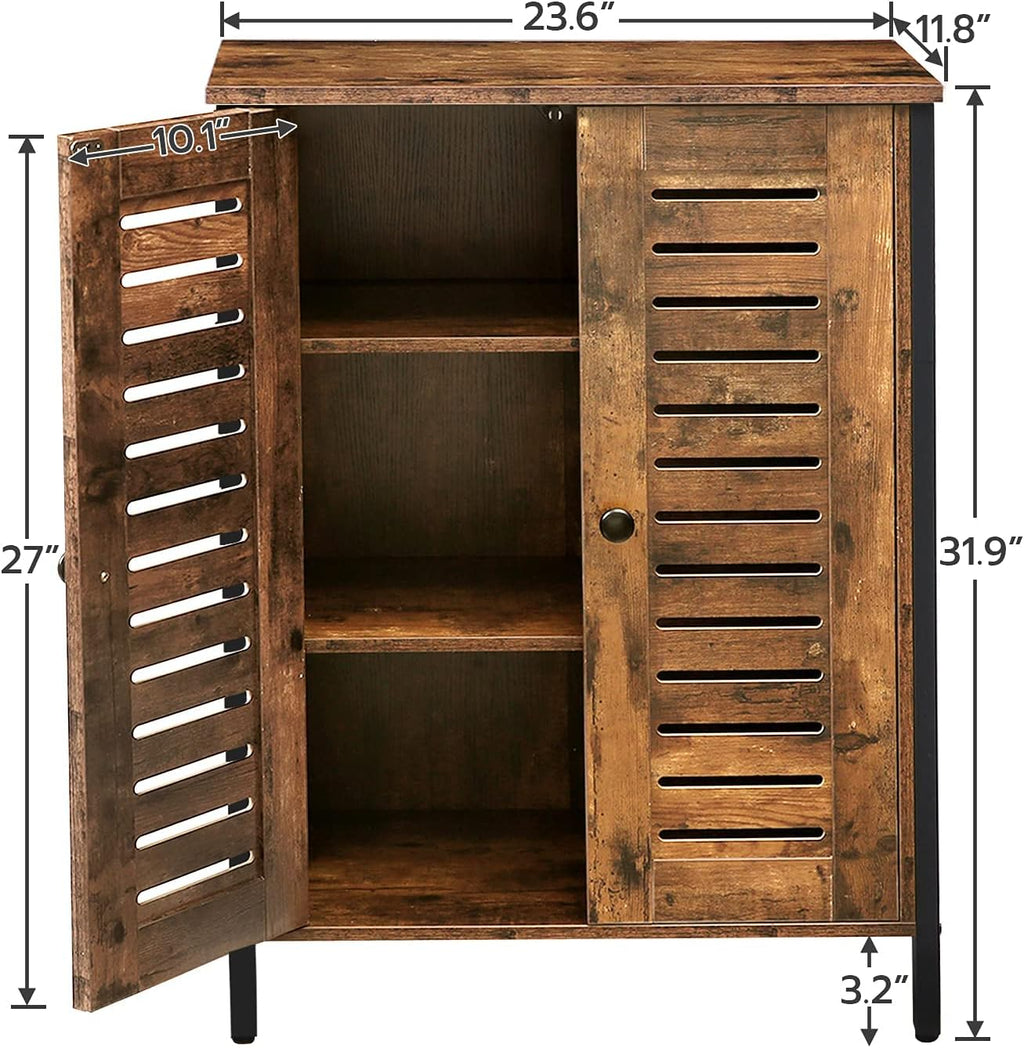 Rustic Brown Bathroom Cabinet with 2 Adjustable Shelves and Louver Doors M118911