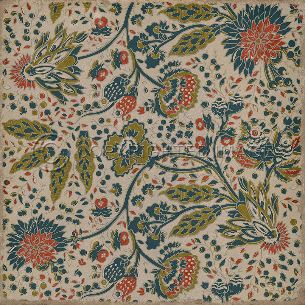 Beige/Green/Blue Square Vinyl Garden Rug L247