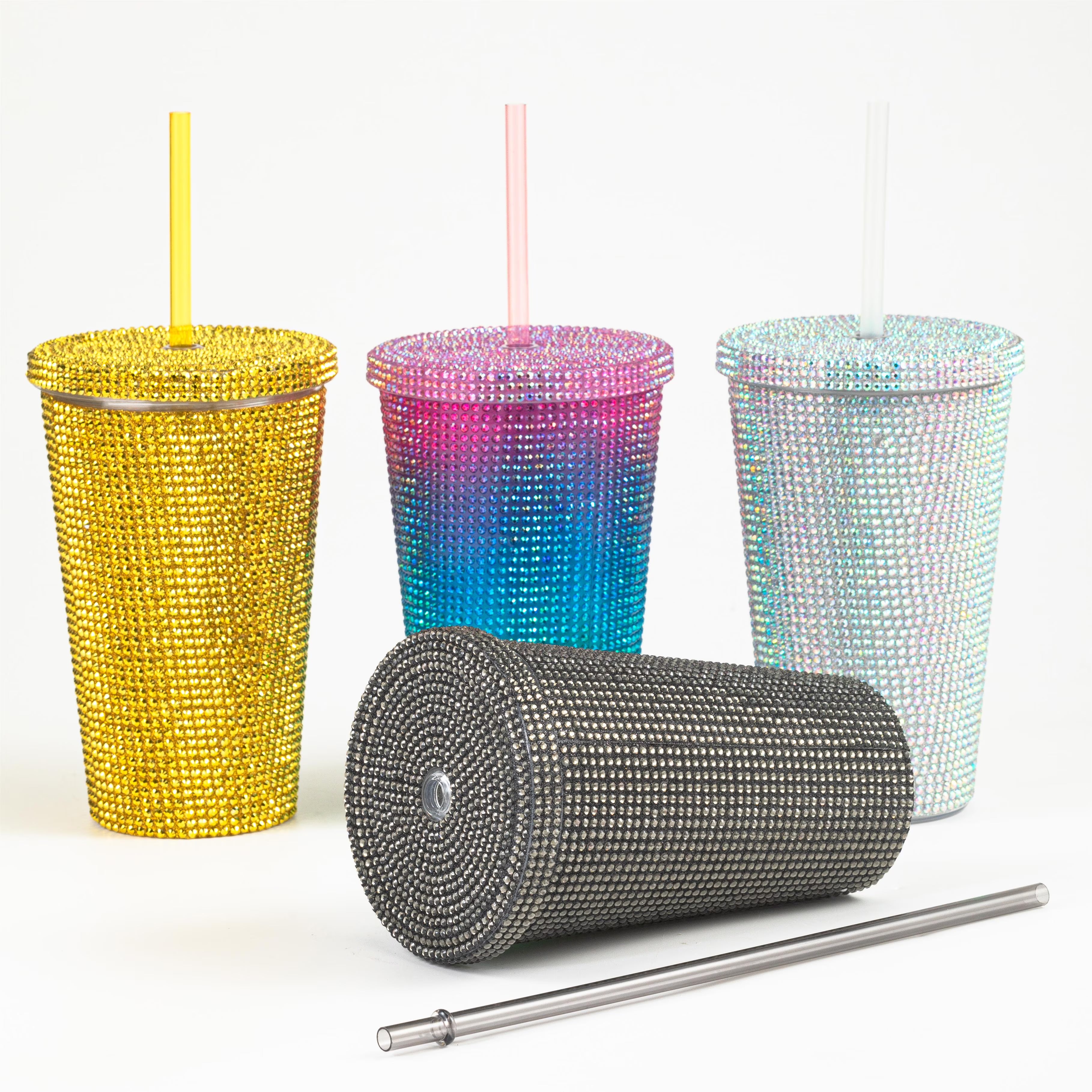 22oz Glitter Water Bottle with Lid and Straw B59336