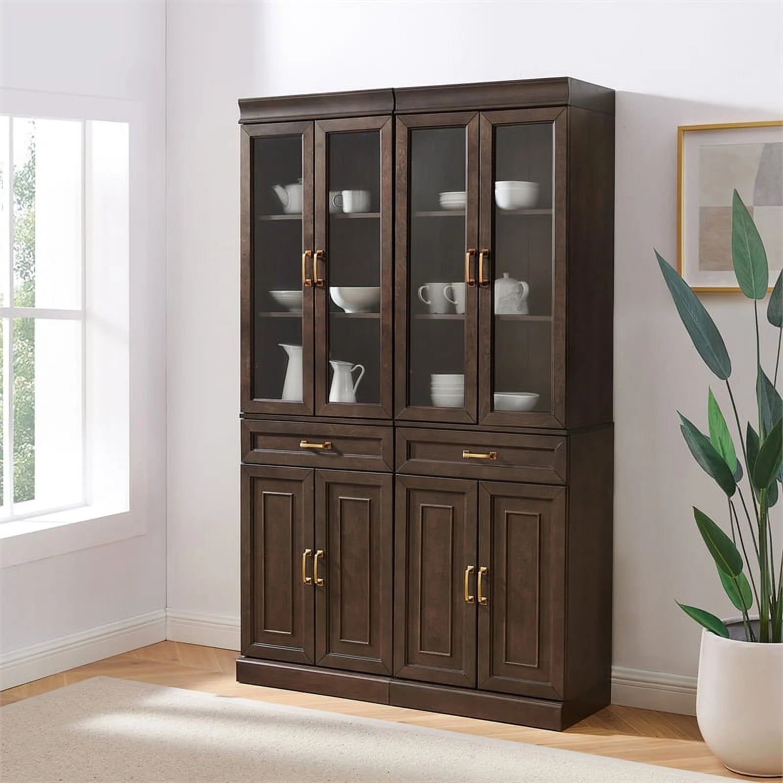 Coffee Wood Kitchen Storage Pantry Set of 2 P139