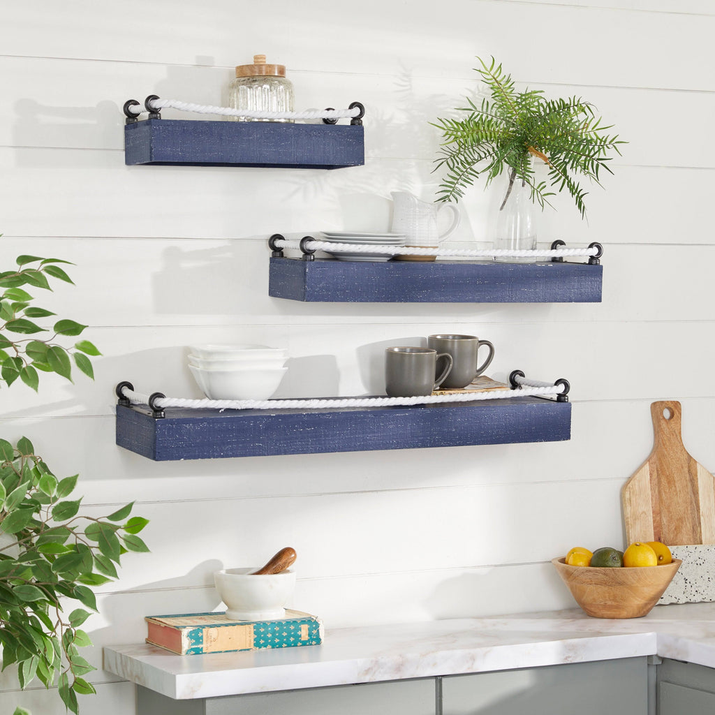Blue Wood Wall Shelf, Set of 3 U6667
