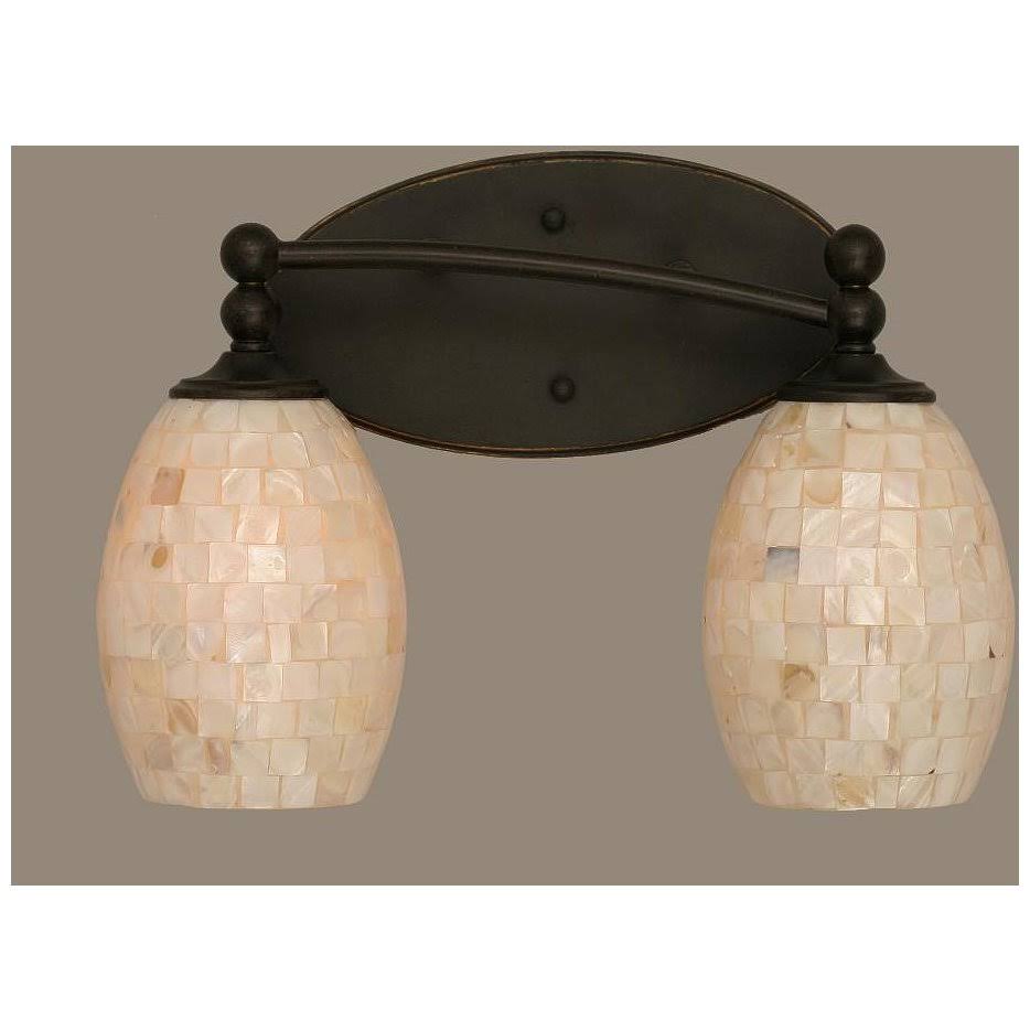 Two Light Bath Bar Dark Granite Finish with Ivory Glaze Seashell Glass L623159