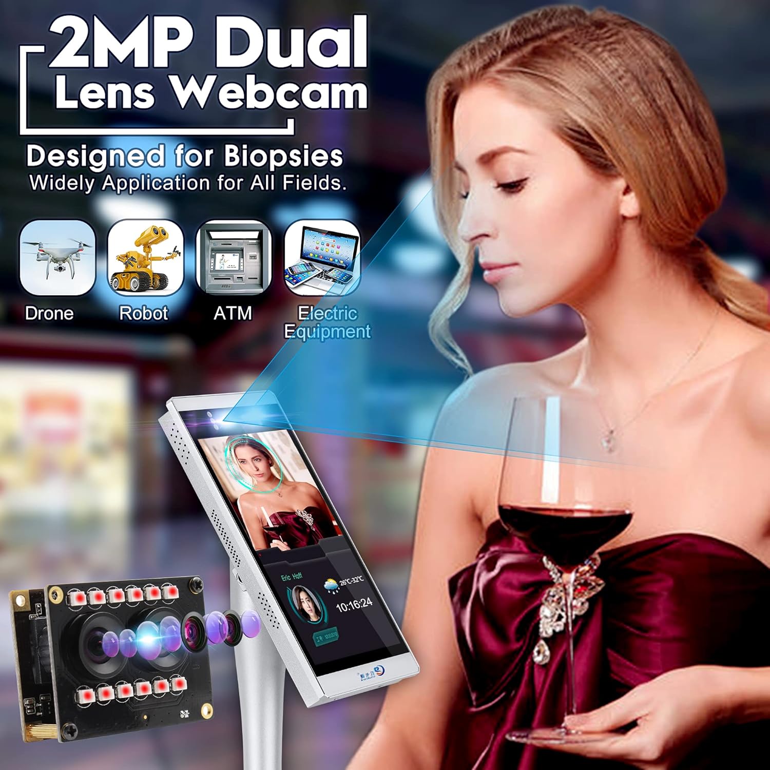 Dual Lens 1080P Webcam Module with IR Led Lights E436