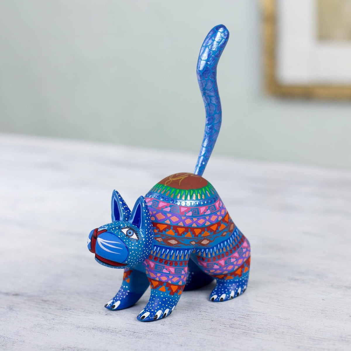 Blue Cat Alebrije Sculpture H5562