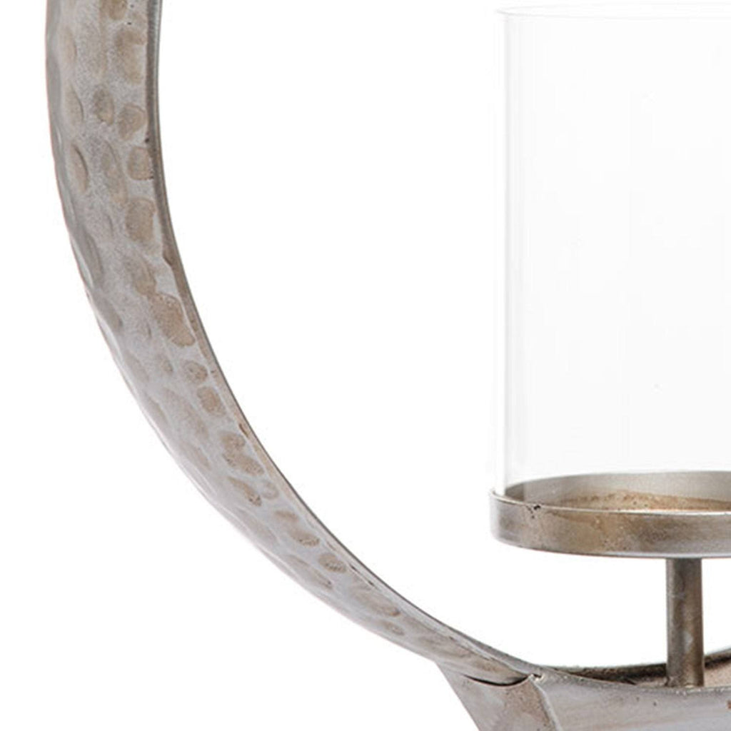Large Hammered Metal Round Ring Pillar Candle Holder R660