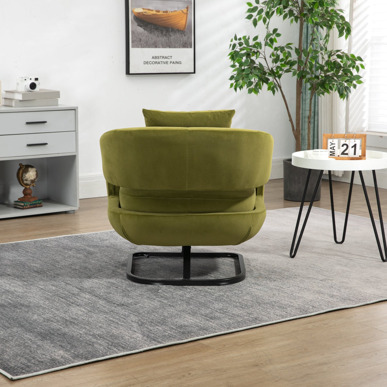 Olive Upholstered Tufted Velvet Accent Chair with Metal Stand H97441