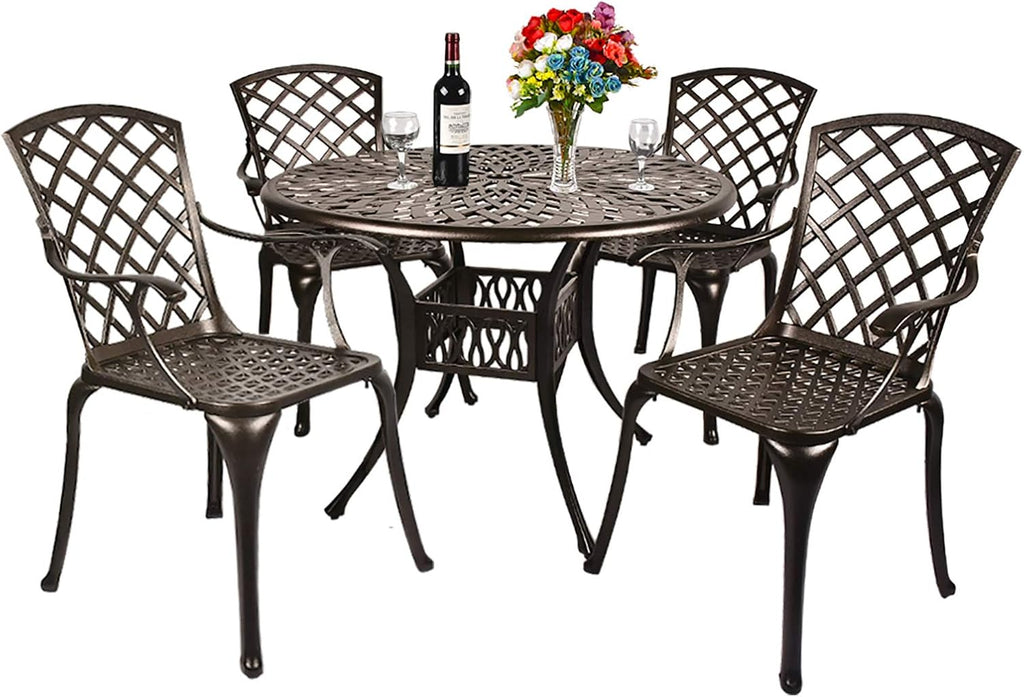 5 Piece Outdoor Cast Aluminum Patio Dining Set with 4 Chairs and Round Table A91844