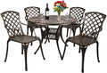 5 Piece Outdoor Cast Aluminum Patio Dining Set with 4 Chairs and Round Table A91844
