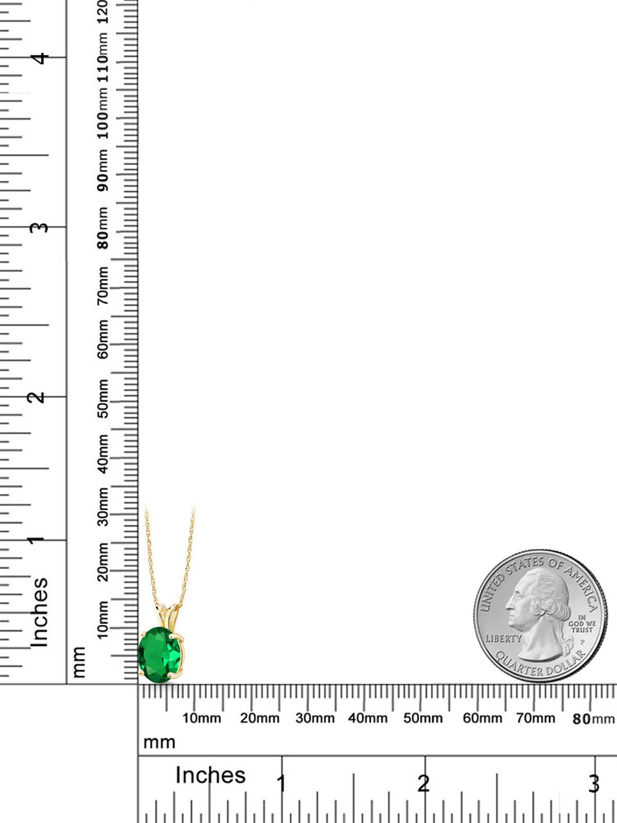 14K Yellow Gold Green Nano Emerald Solitaire Pendant Necklace with 18 inch Silver Chain U9128