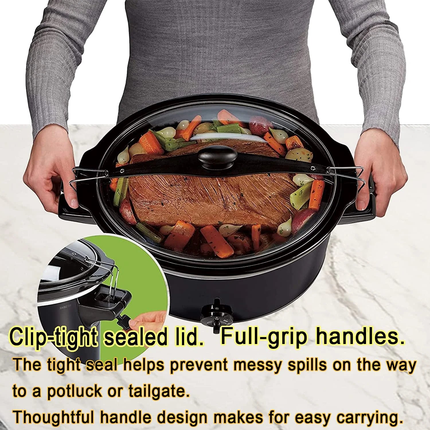 Black 10-Quart Slow Cooker with Lid Lock C836
