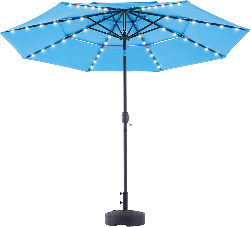 10' Patio Umbrella with LED Lights, Double Vent, 30UPF Canopy, 48 Solar Lights T769